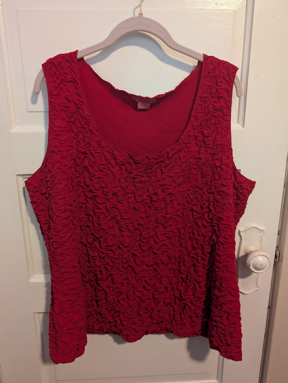 Y2K Vintage Red Crinkle Magic Popcorn Texture Scoop Neck Tank Sunny Leigh 1X